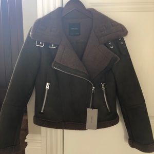 Zara Green Suede Bomber Jacket